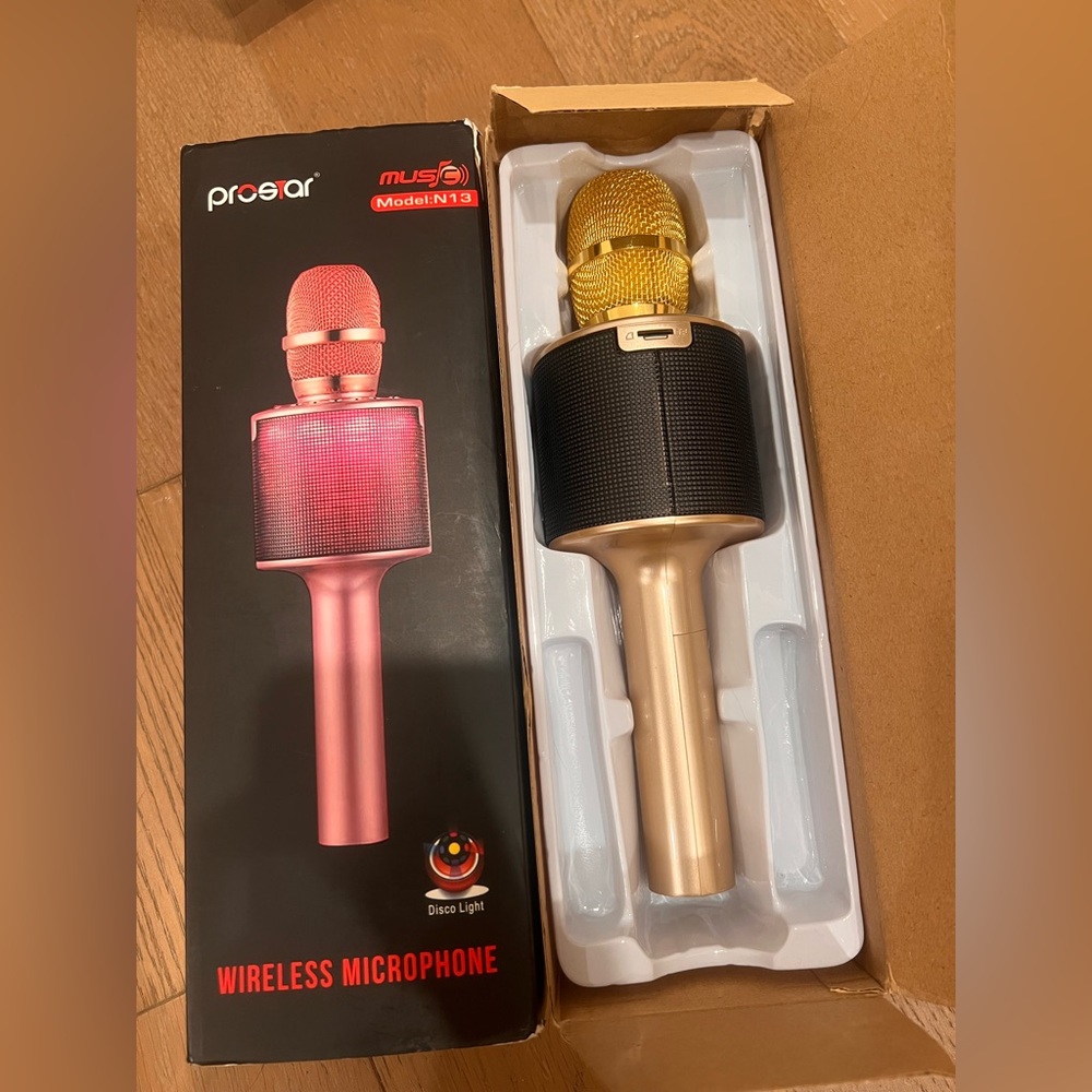Gold and Black Wireless Microphone with Disco Lights